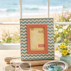 Green Tree Gallery Picture Wooden Picture Frame 4X6 Turquoise, Orange & White